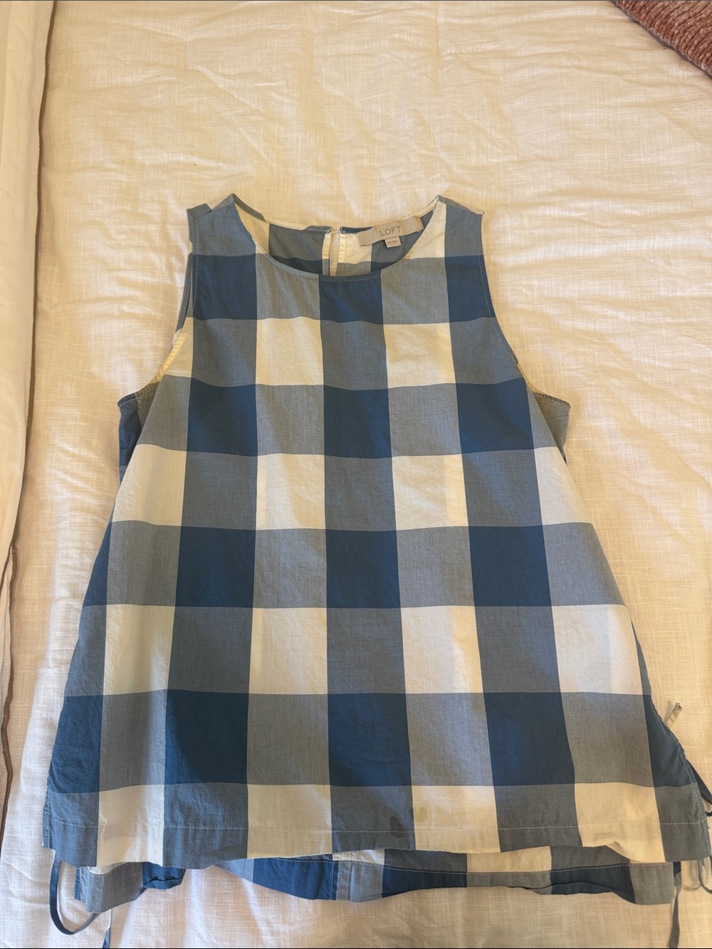 LOFT Navy and White Gingham Sleeveless Shell